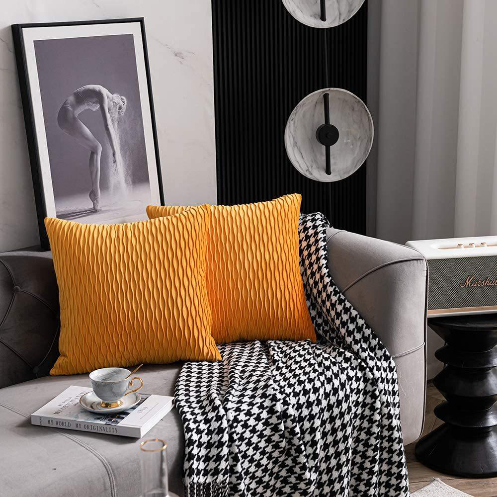 Kissenbezug für Sofa im leichten Luxusstil, einfarbig, nordisch, Ins-Kissenbezug, Samt, plissiert, gestreiftes Kissen