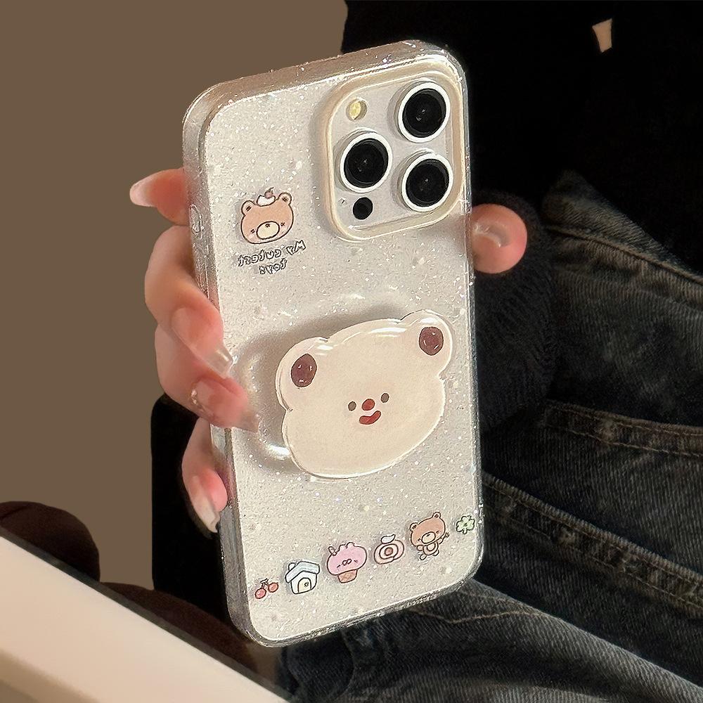 Süße und entzückende Bärenkopf-Handyhülle für iPhone 16, 13, Glitzernd, Geeignet für iPhone 17 Pro Max, Weich und Niedlich