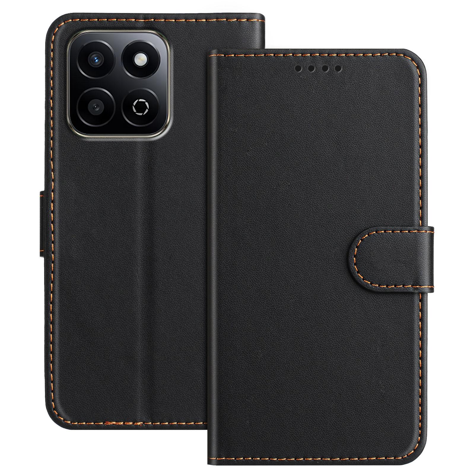 

For Honor Play 60 Plus 5G/Honor Play 9T/Honor X7c 4G/Honor 200 Smart 5G Leather Case Wallet Stand Solid Color Anti Drop Phone Cover Black