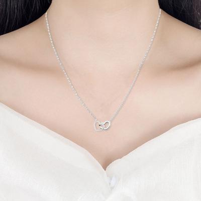Doppelherz-Halskette mit hohlem Herz-Anhänger, Kettenhalskette, Valentinstag, Geburtstag, Jahrestag, Schmuck für Frauen