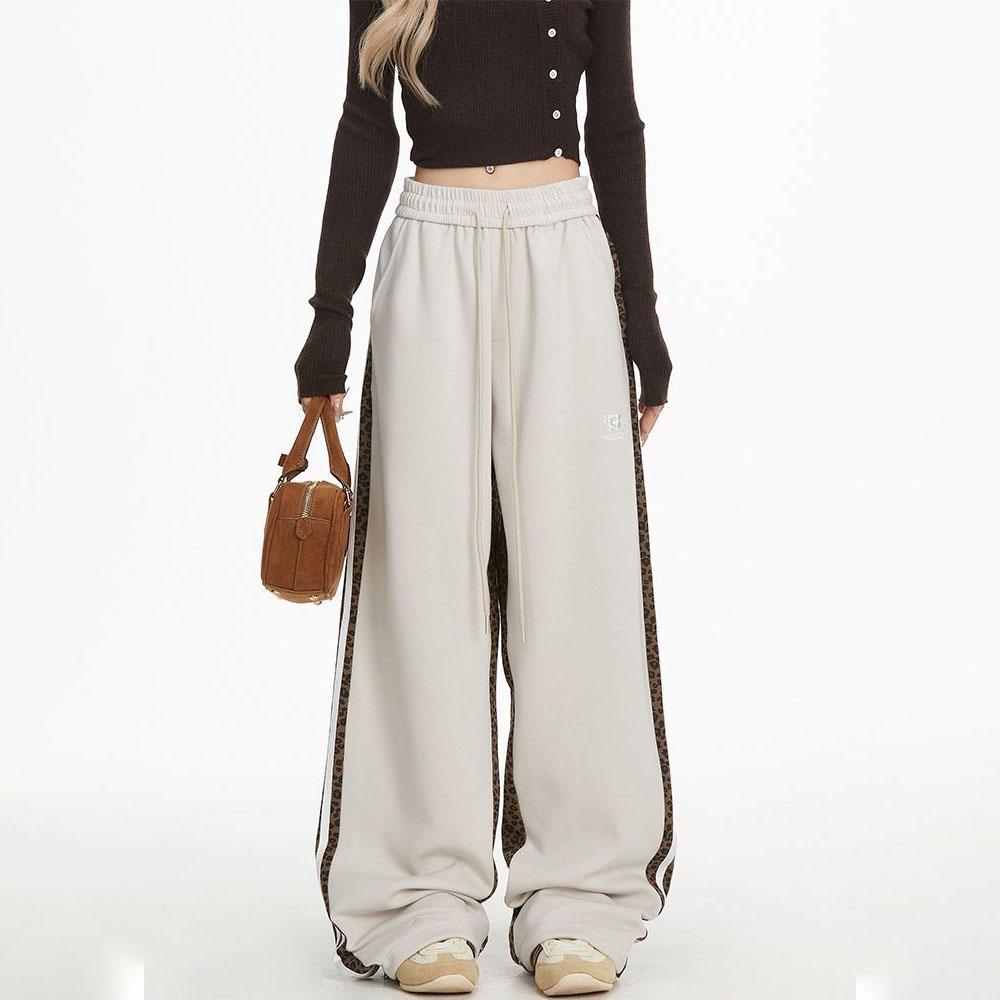 HipHop LeopardPrint Patchwork Joggers for Women  Loose Striped Athletic StraightLeg Casual Trousers