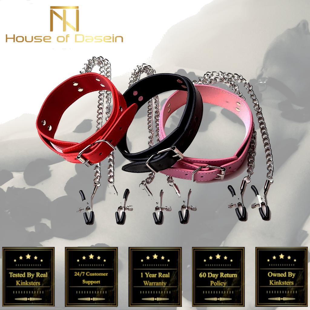 Slave Collar Nipple Clamps Chains Kink Fetish Restraints Nipple & Clitoral Toys