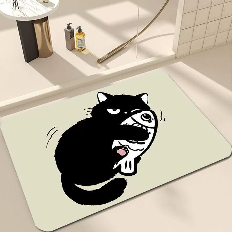 Welcome Door Mat Living Room Bedroom Black Cartoon Cat Decoration Carpet Wear-resistant Dirt Resistant Rug Home Decoration