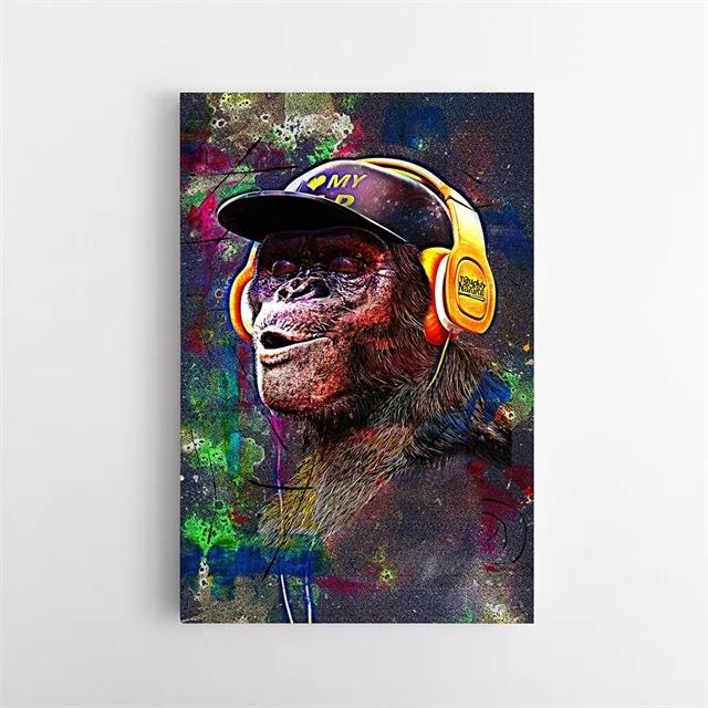 

Поп-граффити, искусство прослушивания музыки, хип-хоп, плакат с изображением обезьяны, холст, живопись и принт, настенная художественная картина для гостиной, домашний декор 40x60cm No Framed