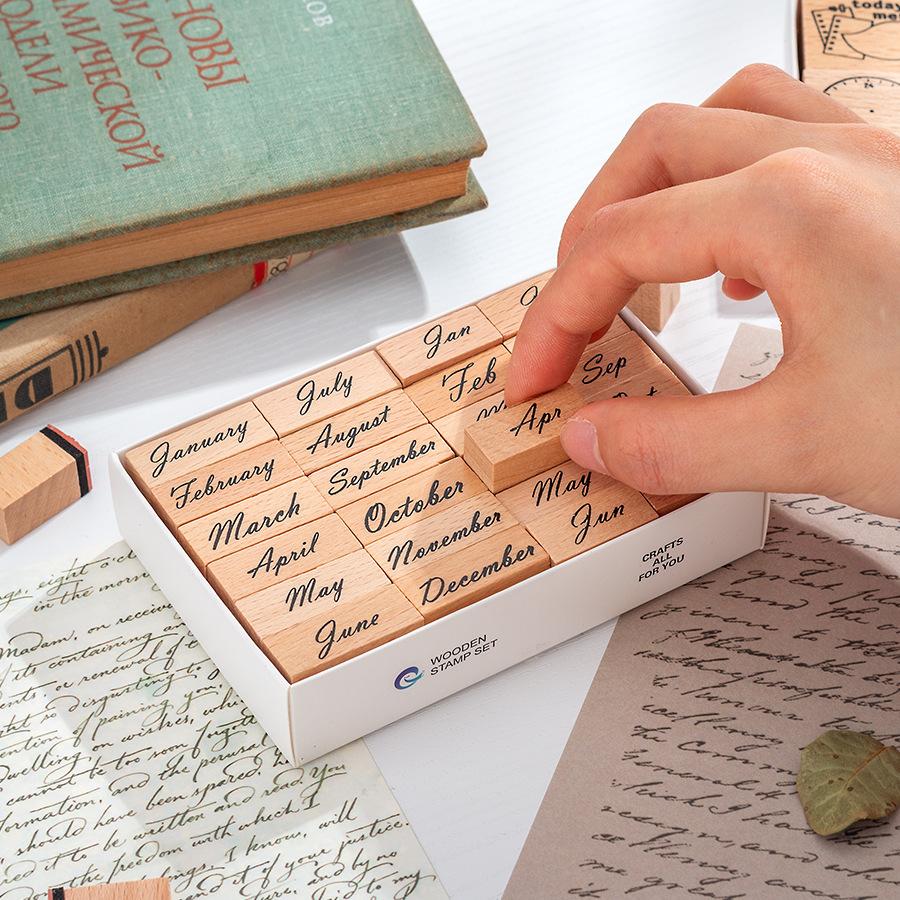 Weekly and Month Digital Handbook Wooden Seal Set, Date Plan Time Decoration Printing Materials and Seals  Wooden Stamp