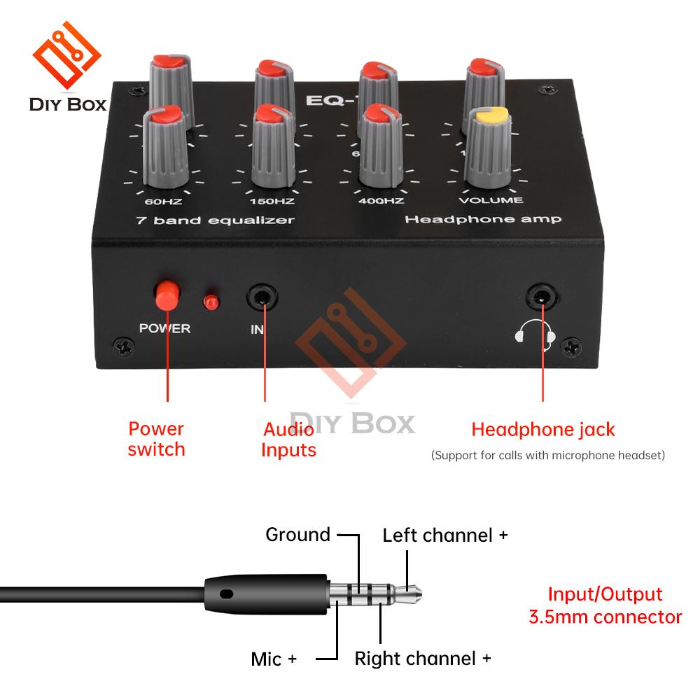 EQ-7 Audio Signal Preamplifier 7 Band Equalizer Adjust High School Bass Sound Phone Computer Headphone Amplifier DC US Plug