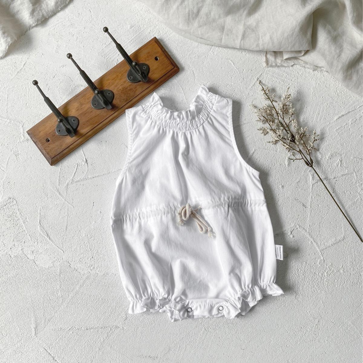 Girls Summer Floral Jumpsuit - Sleeveless Ruffle Collar with Cinched Waist Diaper Cover 73 cm