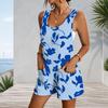Womens Patch Pocket Tank Romper Plus Size Sleeveless