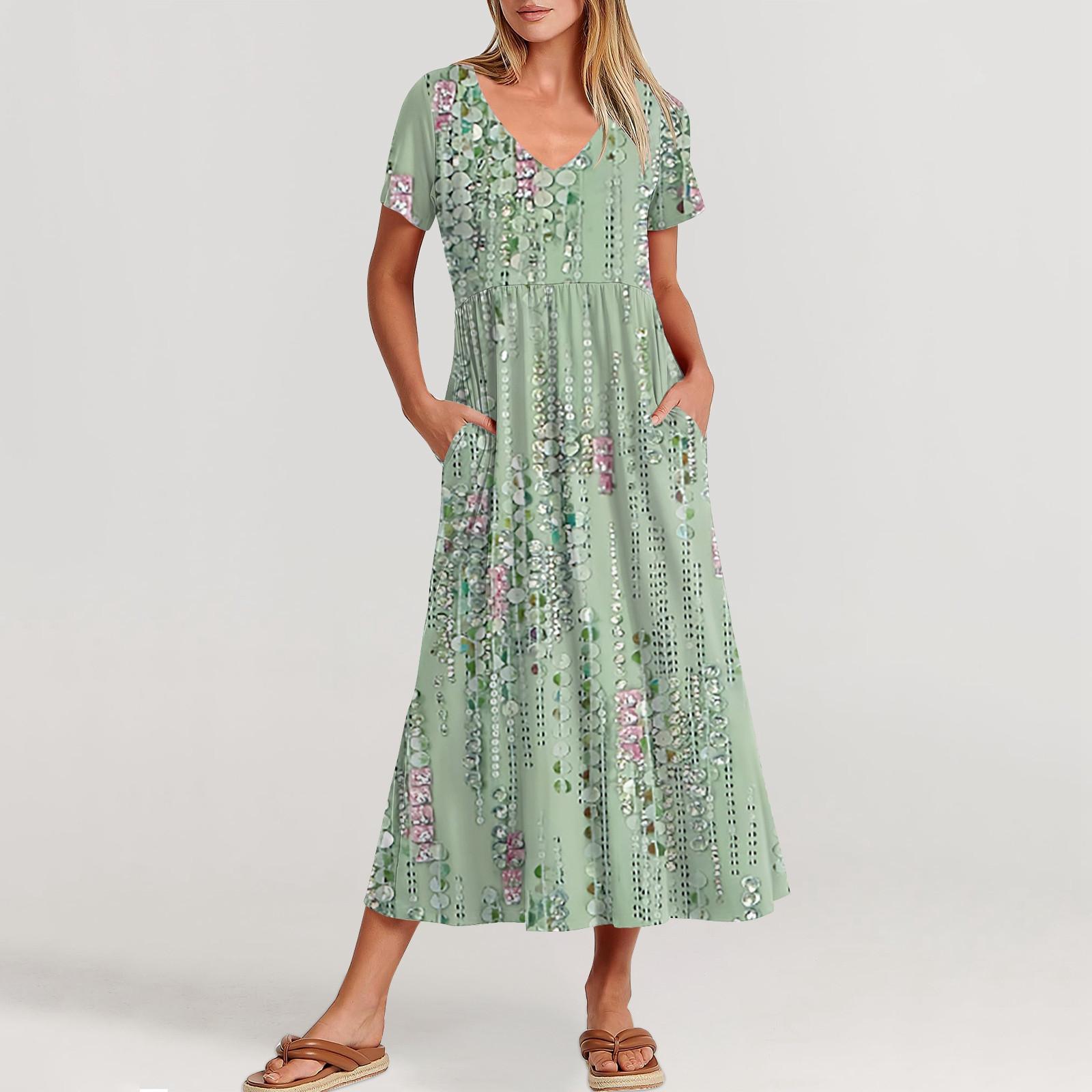 

Женские повседневные платья с карманами, струящаяся длинная юбка, женское летнее платье-макси с V-образным вырезом и короткими рукавами S