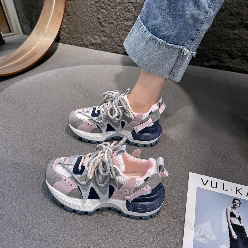Damen klobige Sneaker Frühling Neu Atmungsaktives Mesh Mode Color Blocking Designerschuhe Trendig Vielseitig Freizeit Sportschuhe