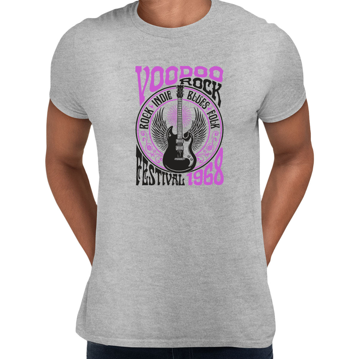 Rock Festival 68 Retro Indie Blues Vintage Graphic Print Crew Neck Typographygraphy Unisex T-shirt S серый