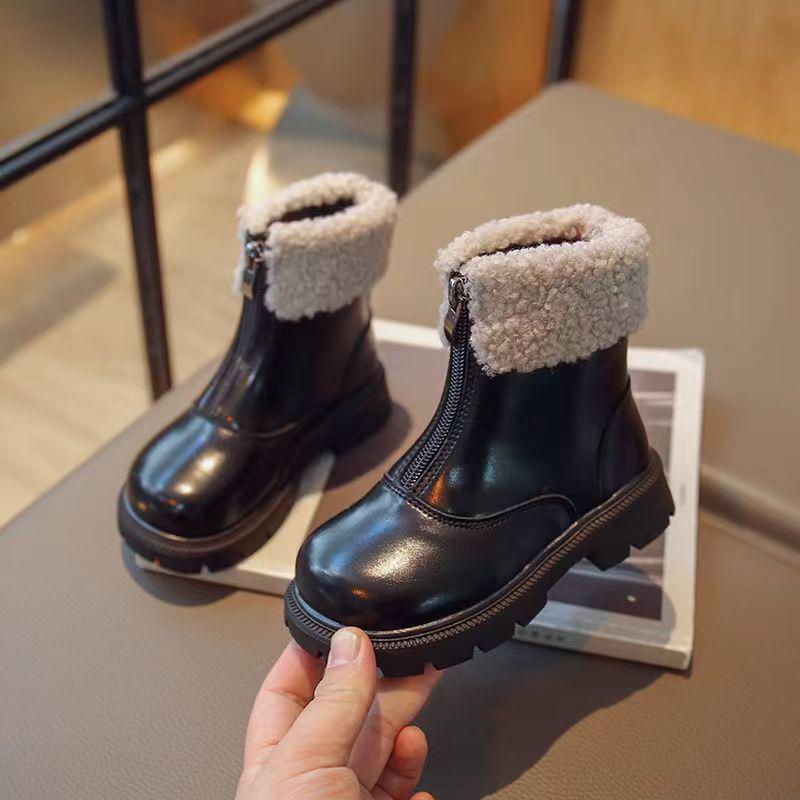 

Girls Winter Fashion Ankle Boots - Velvet Lined, Two-Tone, British Style, Versatile Martin Boots Size 26, Inside 16cm