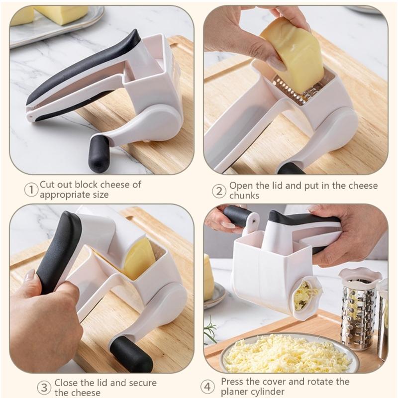 Rotary Cheese Grater Handheld Design with Comfortable Handle Grip for Easily Grating of Cheese and More
