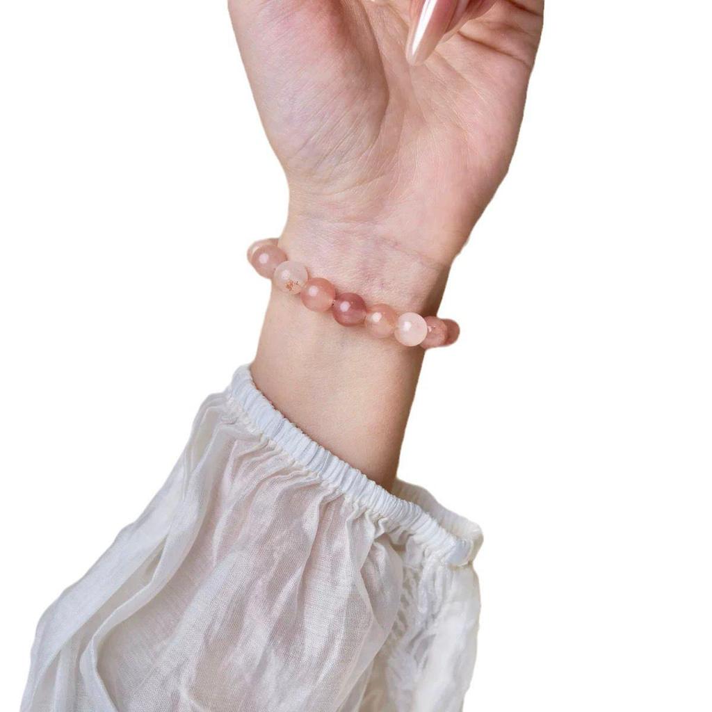 Golden Silk Jade Peach Blossom Bracelet - Simple Style Cherry Blossom Pink Beaded Accessory for Live Broadcast