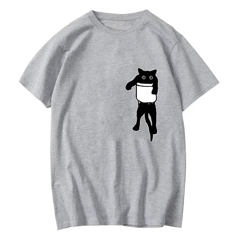 Summer Womens Funny Tshirt Pocket Cat Print Women Cool Oneck T Shirt for Women Short Sleeve Tee Fashion Casual Harajuku Top