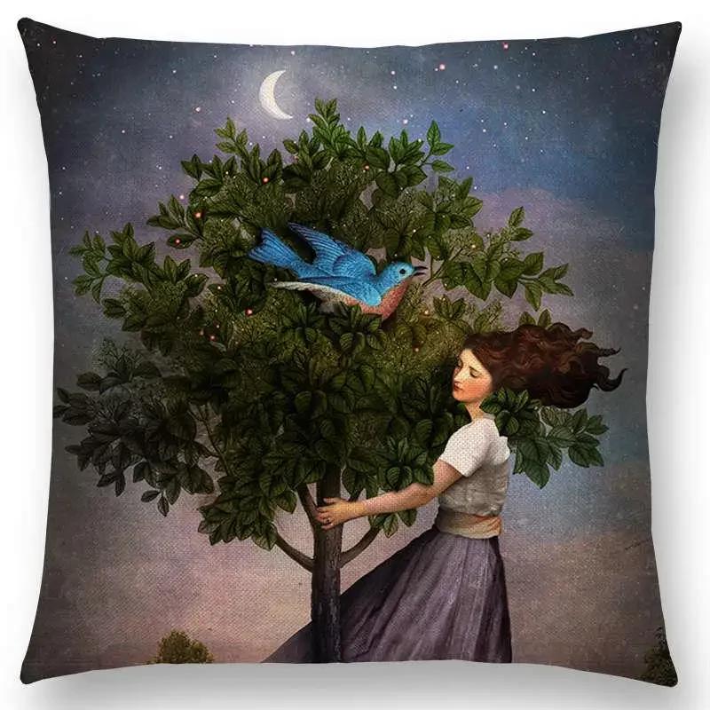 New Elegant Lady Lovely Girl Shakespeare Fantasy Painting Moon Night Swan Dream Trees Cushion Cover Sofa Throw Pillow Case