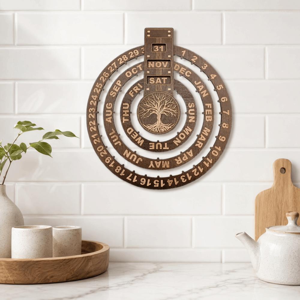 Circular Disc Rotating Calendar 12.01X10.83in Wall Hanging Calendar  Living Room Decor