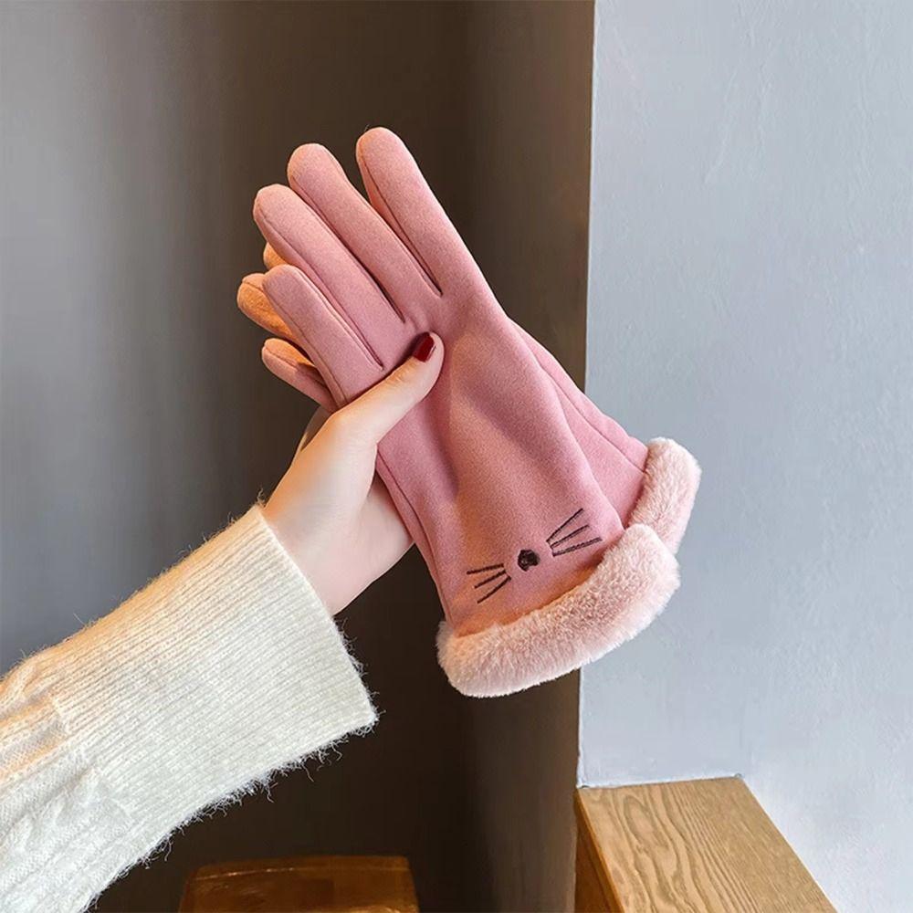 Plush Cat Women Gloves Cold Protection Winter Mittens Simple Full Finger Gloves Ski