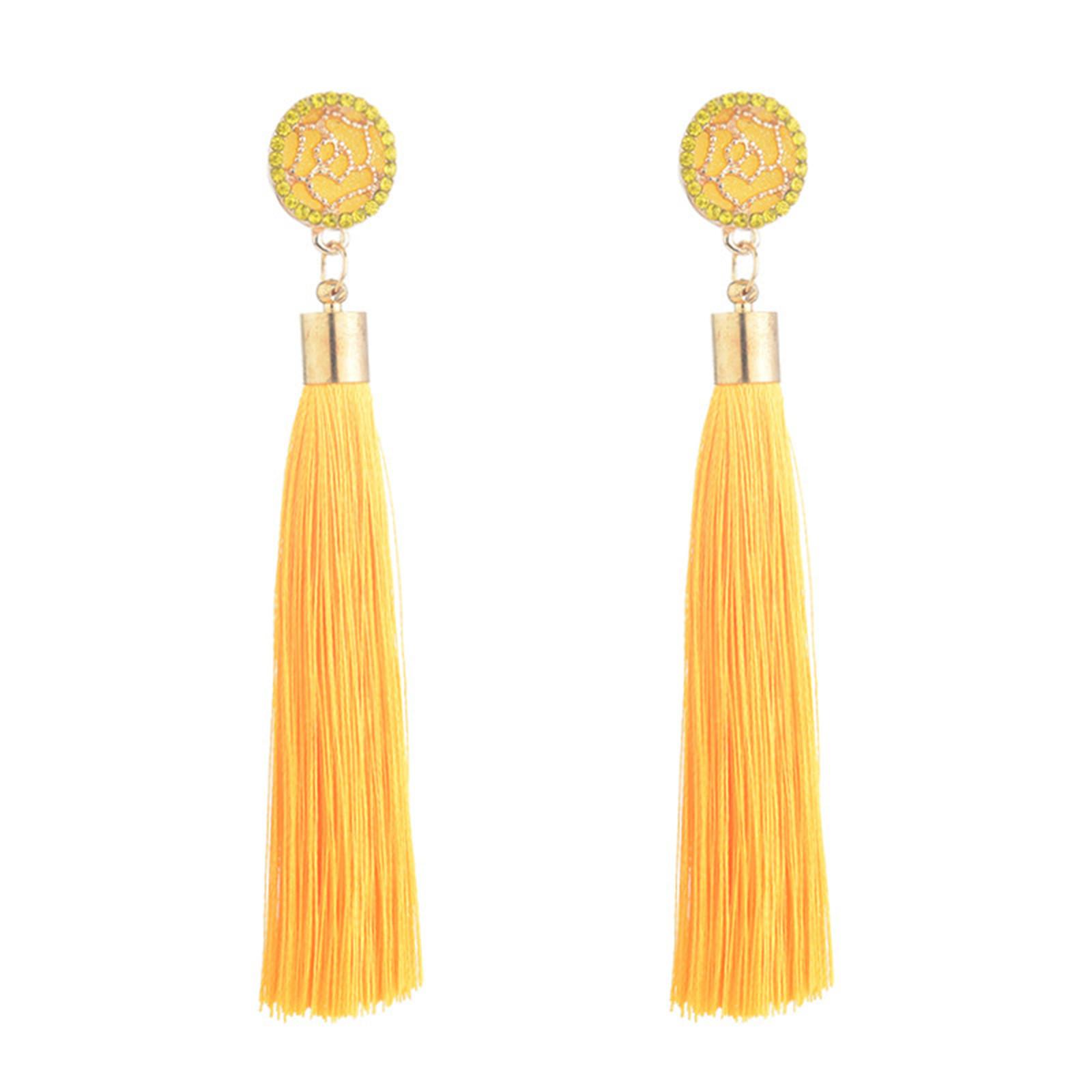 

Преувеличенные длинные серьги-кисточки с цветочным узором в этническом стиле, полые, с розами, камелиями и бриллиантами One Size жёлтый