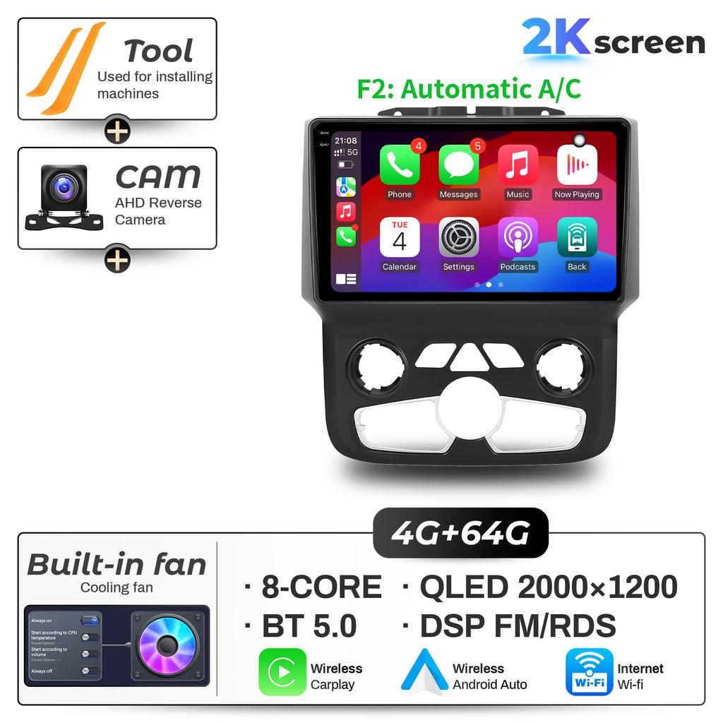 9"  Car Radio For Dodge RAM 1500 2500 2013-2019 Android 16 Wireless BT Carplay Multimedia Navigation Touch 2K QLED Screen