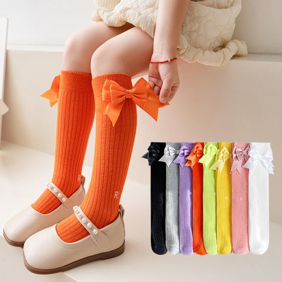 1 Pair Kids Bow Knee High Cotton Socks Cotton Long Socks Adorable Breathable Mid-Calf Socks for Toddler 3-12Y