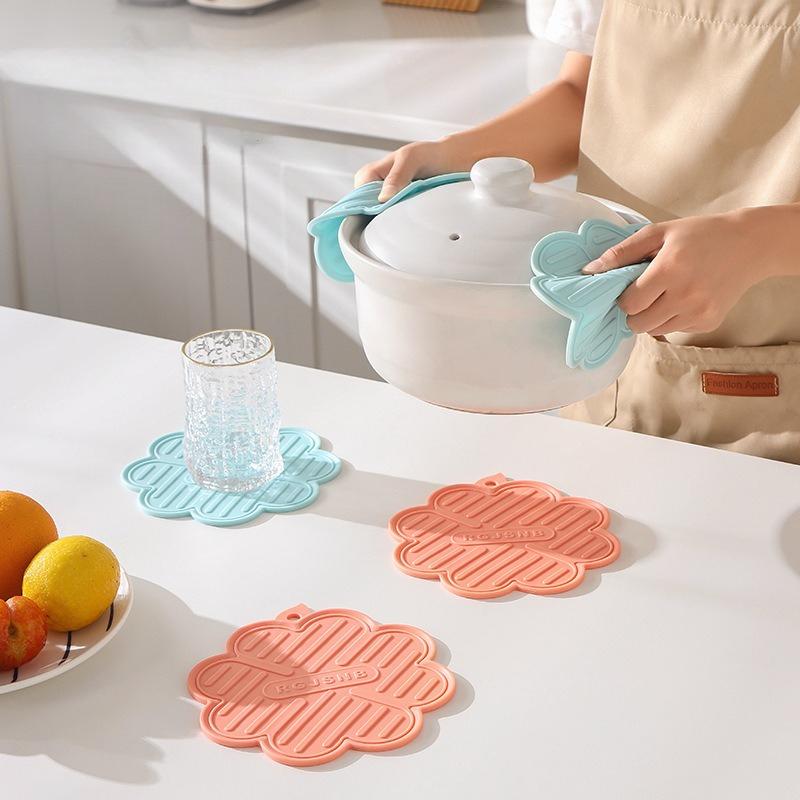 1pc Heat-Resistant Pads Color-Changing When Heated Soft Rubber Pot Holders Burn-Proof Kitchen Household High-Temperature Pads