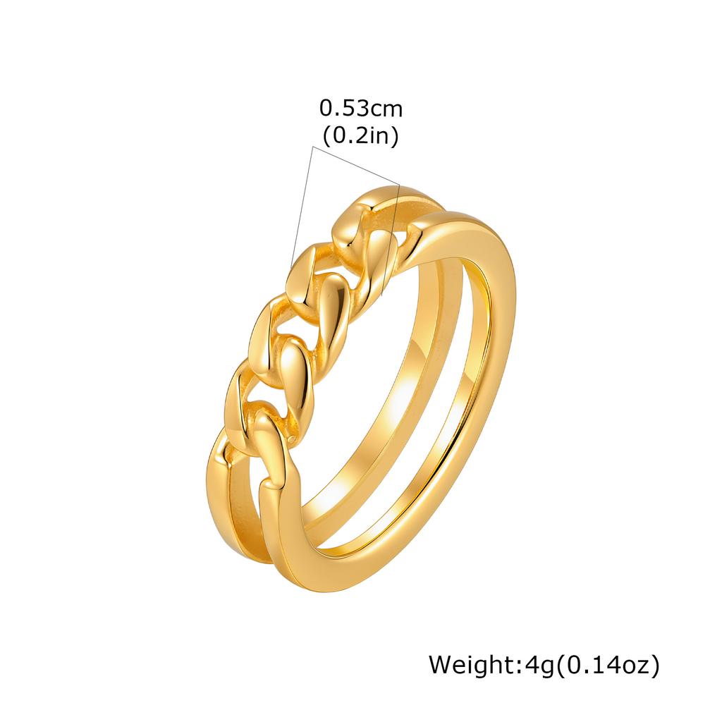 Chain Ring for Women Stainless Steel Double Layer Cuban Link Twist Geometric Rings Jewelry Waterproof