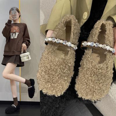 Fashion 2024 New Winter Warm Plush Women's Outdoor Flat Shoes Plush Rhinestone Buckle Fashion Women's Shoes Luxury Designer Shoes