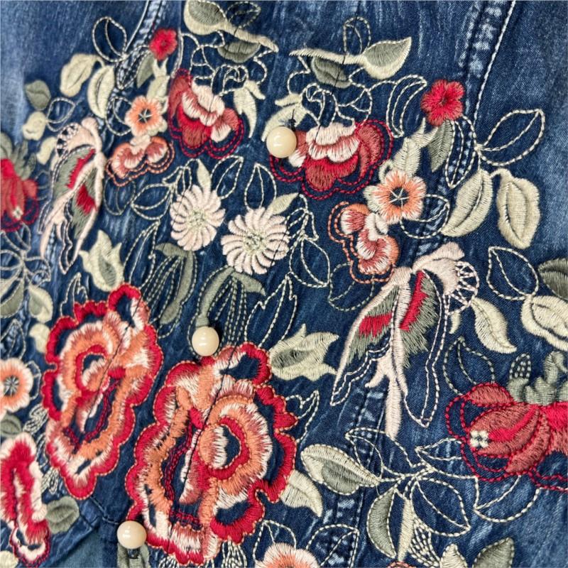 Johnature Chinese Style Casual Embroidery Vintage Cowboy Dress Summer Women Solid Color Niche Design Dresses