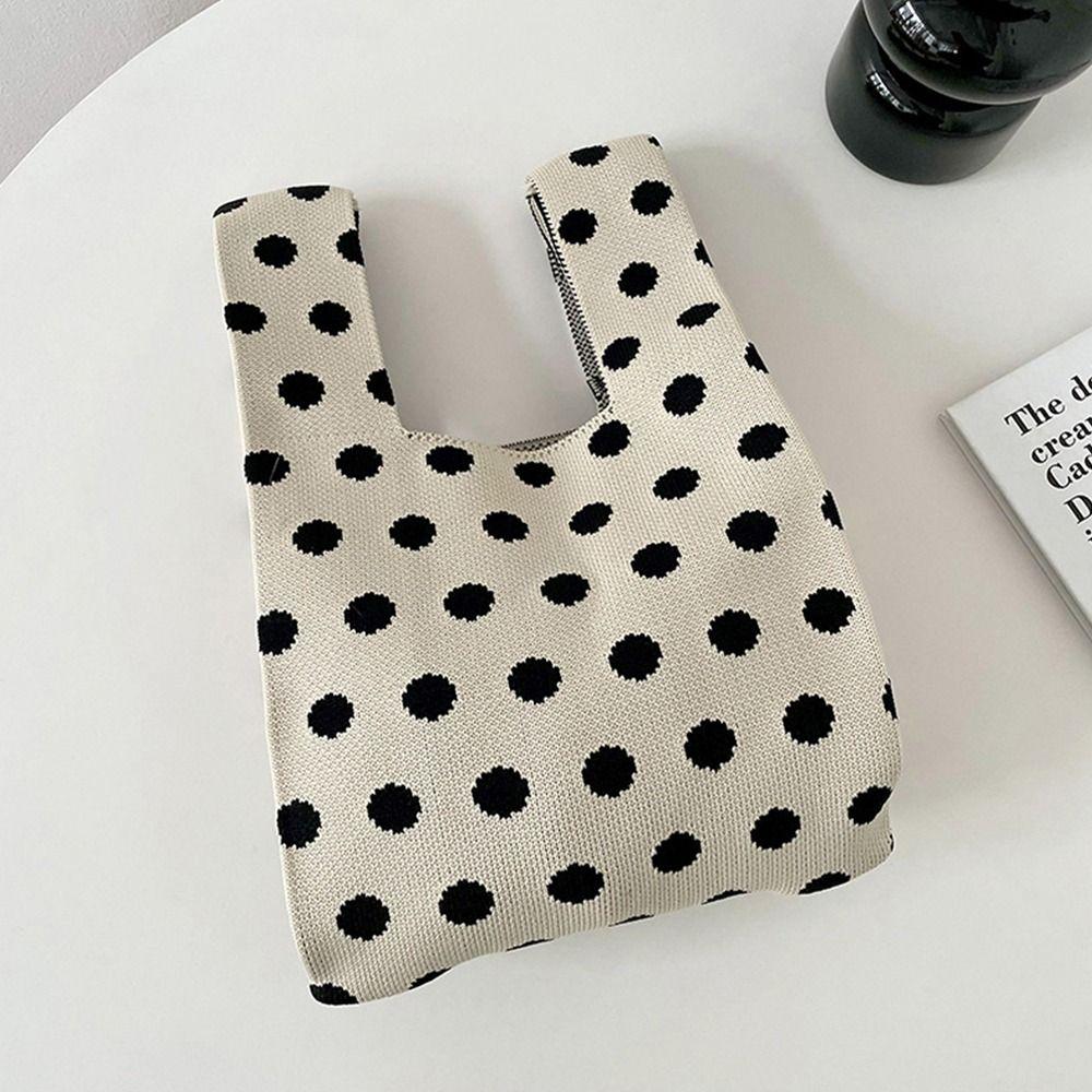 Women Girls Wave Point Knot Tote Bag Wrist Bag Knit Handbag Shopping Bags