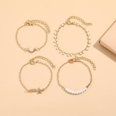 4Pcs/Set Women Bracelet Slim Adjustable Link Chain Dainty Golden Rhinestone Inlaid Star Girls Bracelet