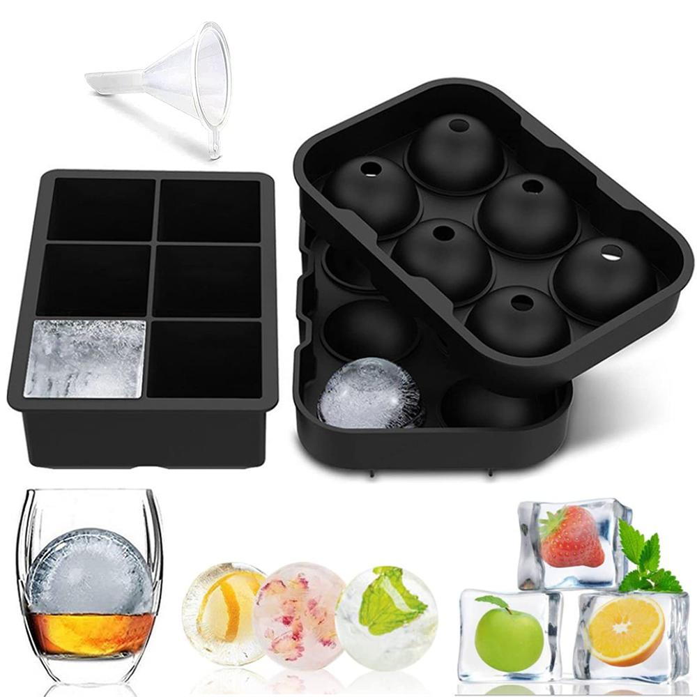 Ice Cube Trays Silicone,Ball Maker Mold, Whiskey Round Sphere Mold - Square Large for Cocktails & Bourbon Easy Release BPA Free
