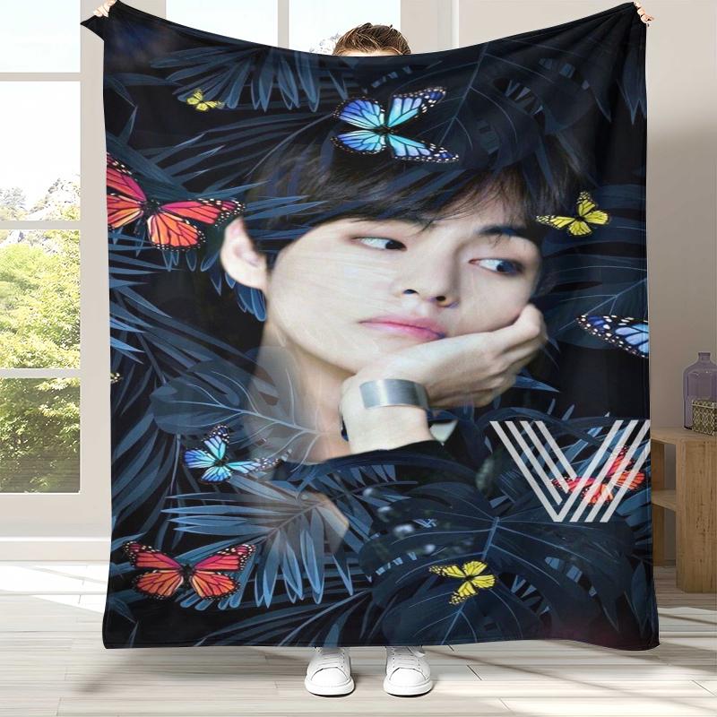 Kim Tae Hyung V Kpop B-BTS Flannel Blanket,Ultra Soft Warm Plush Throw for Home Bedroom Bed Sofa Cover Office Camping Picnic