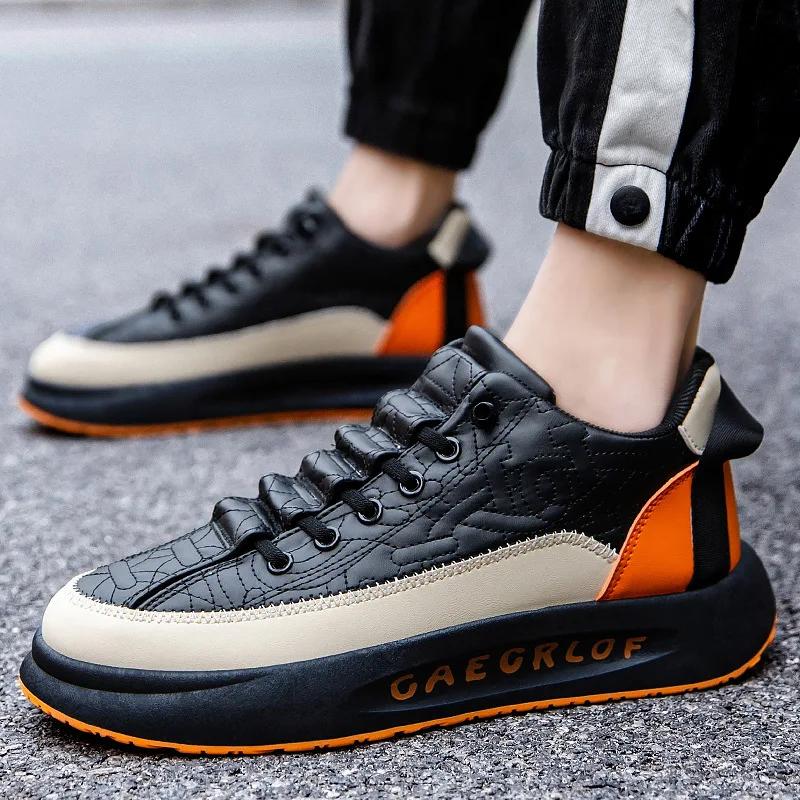 Fashion Men's Vulcanized Shoes Genuine Leather Casual Shoes Luxury Men's Flat Shoes Men's Non-slip Thick-soled Sneakers Tenis De Hombre