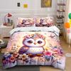 3Pcs Cute Owl With Floral Crown Print Bedding Set 1 Duvet Cover 2 Pillowcases For Adult And Children Luxury Gift Full Size