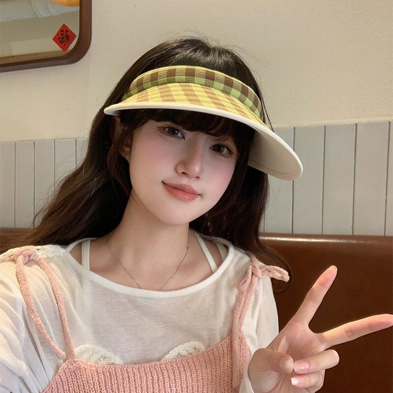 Cute Women s Plaid Summer UV Protection Wide Brim Visor Hat