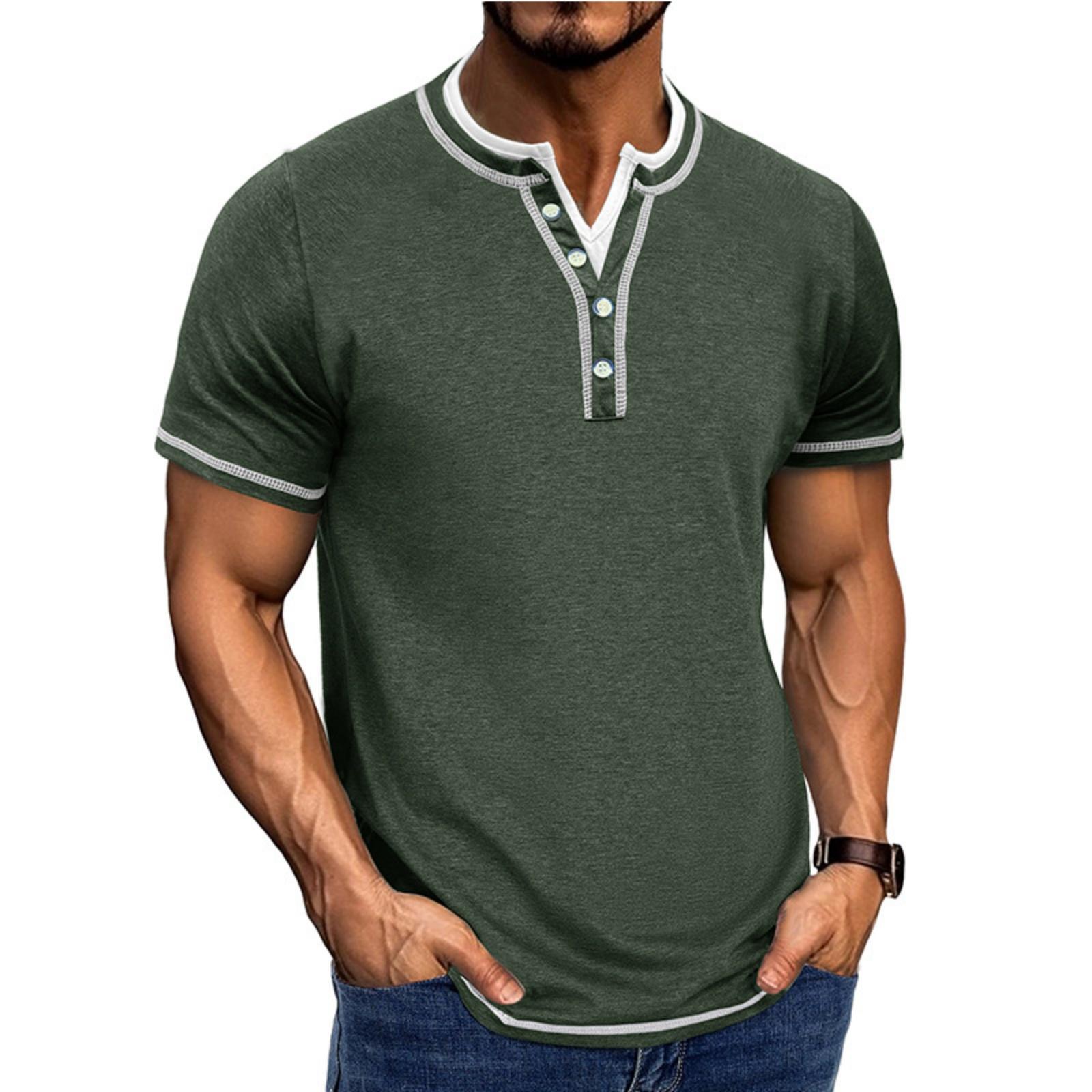 Men s Two-piece Fake Two-collar Shirt, Men s Casual And Fashionable V-neck Short-sleeved Top L