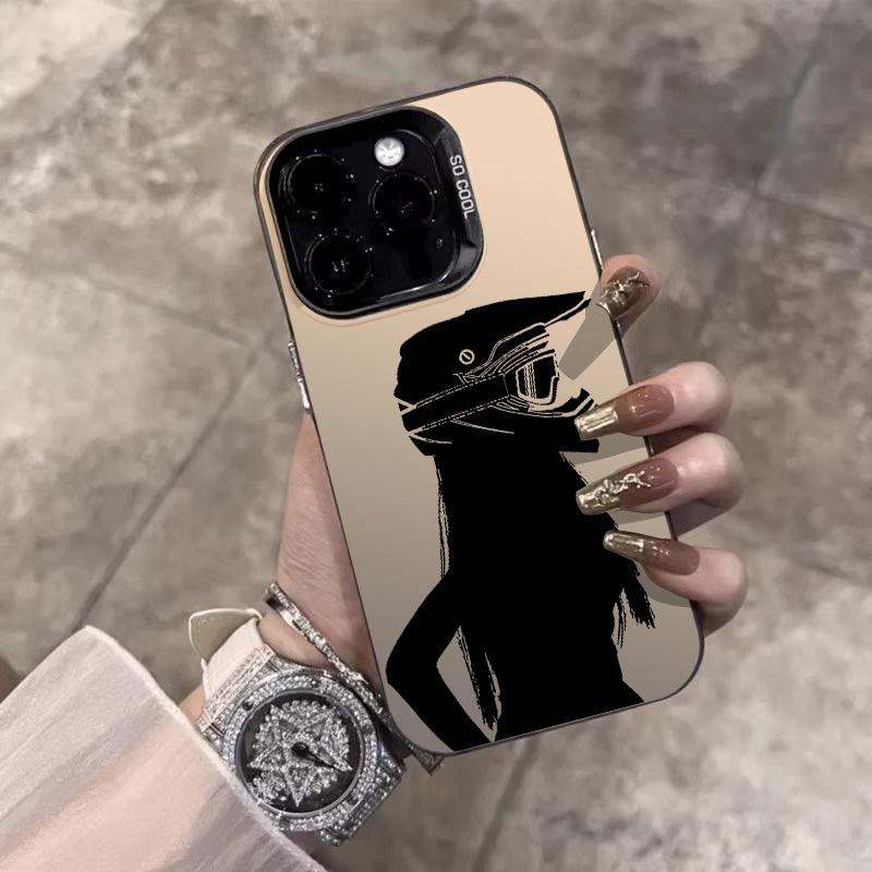Fashion Motorcycle Helmet Girl Silver IMD Phone Case For IPhone 11 12 13 14 15 16 17 Air Pro Max Plus 16 17 E Shockproof Cover