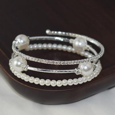 Perlenarmband Damen Mehrschichtig Verstellbare Armreifen Manschetten Gold Silber Vergoldet Charms Armbänder Schmuck Geschenk