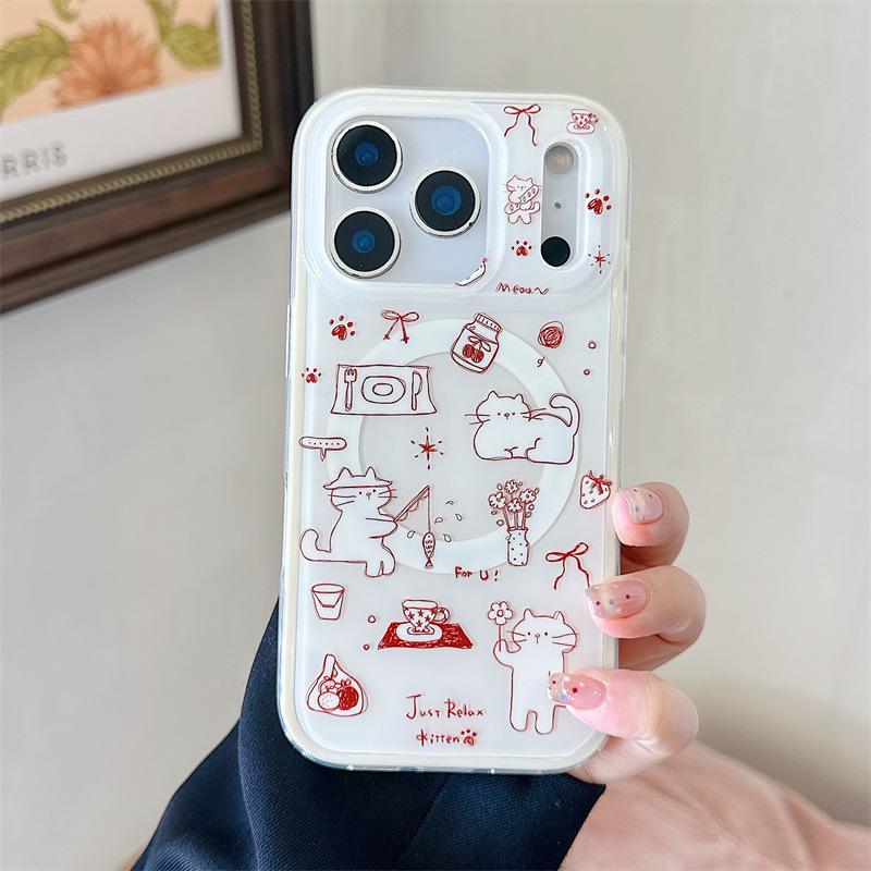 Graffiti Cat Illustration Magnetic Stand Phone Case for iPhone 17/16 Pro Max/15/14