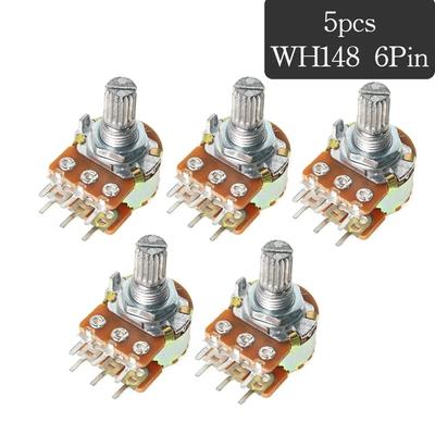 5pcs WH148 Potenciômetro Duplo de 6 pinos B1K/5K/10K/20K/50K/100K/500K/1M Ohm Resistência Ajustável Potenciômetro de Filme de Carbono Rotativo