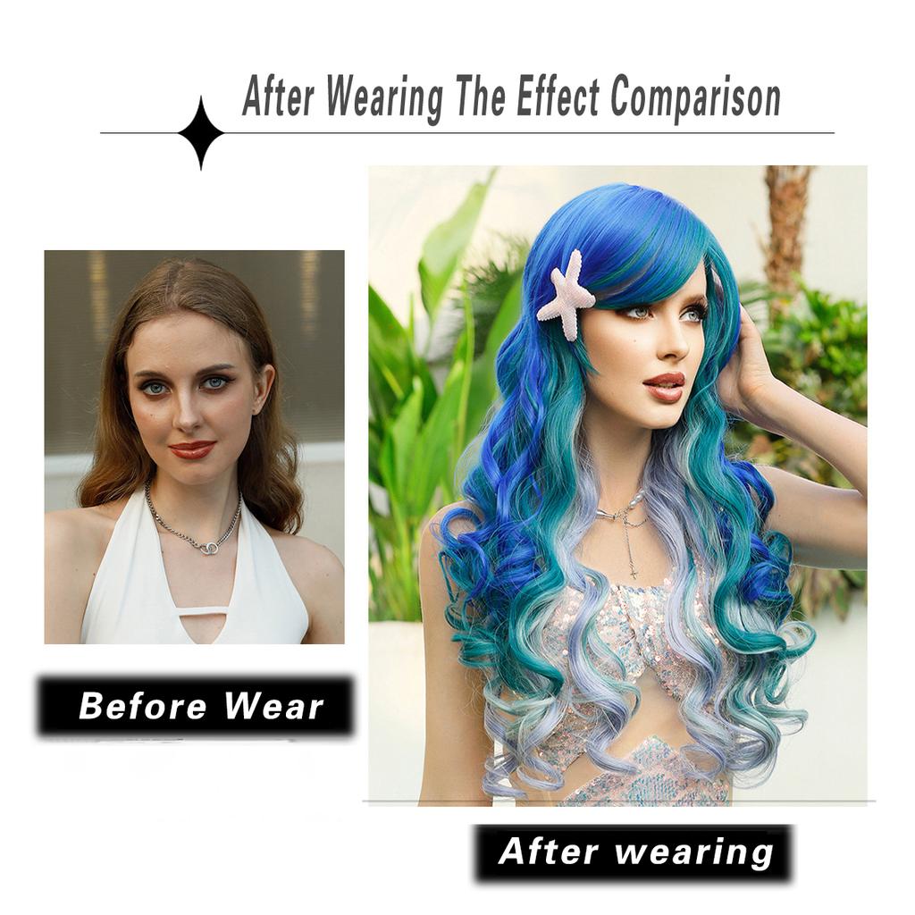 Frauen Halloween Ostern Meerjungfrau Simulation Perücke Lange Lockige Perücke Cospaly Volle Kopfbedeckung Schönheit Dekoration Perücke