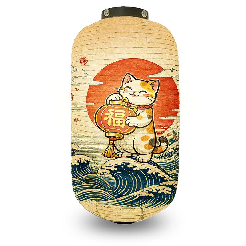Japanese Style Lantern Japanese Hanging Happy-neko Lanterns Cloth Long Traditional Restaurant Bar Hotel Festival Decoration
