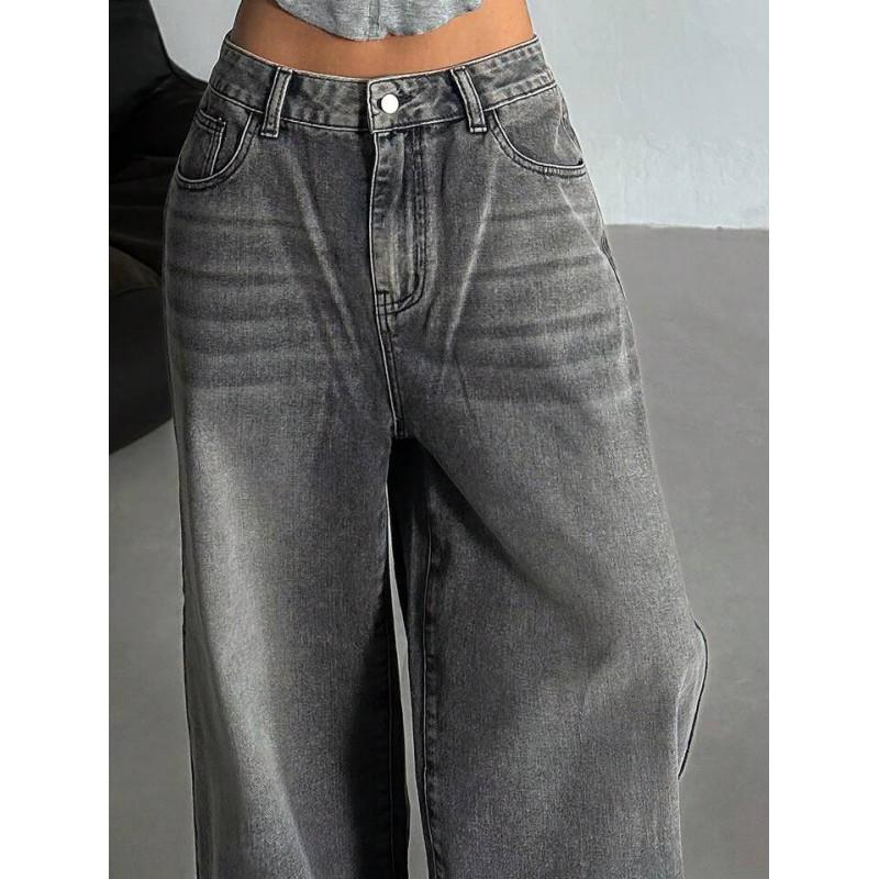 Womens High-Waisted Wide-Leg Straight Jeans Loose Fit Casual Denim Pants Streetwear Style 2025