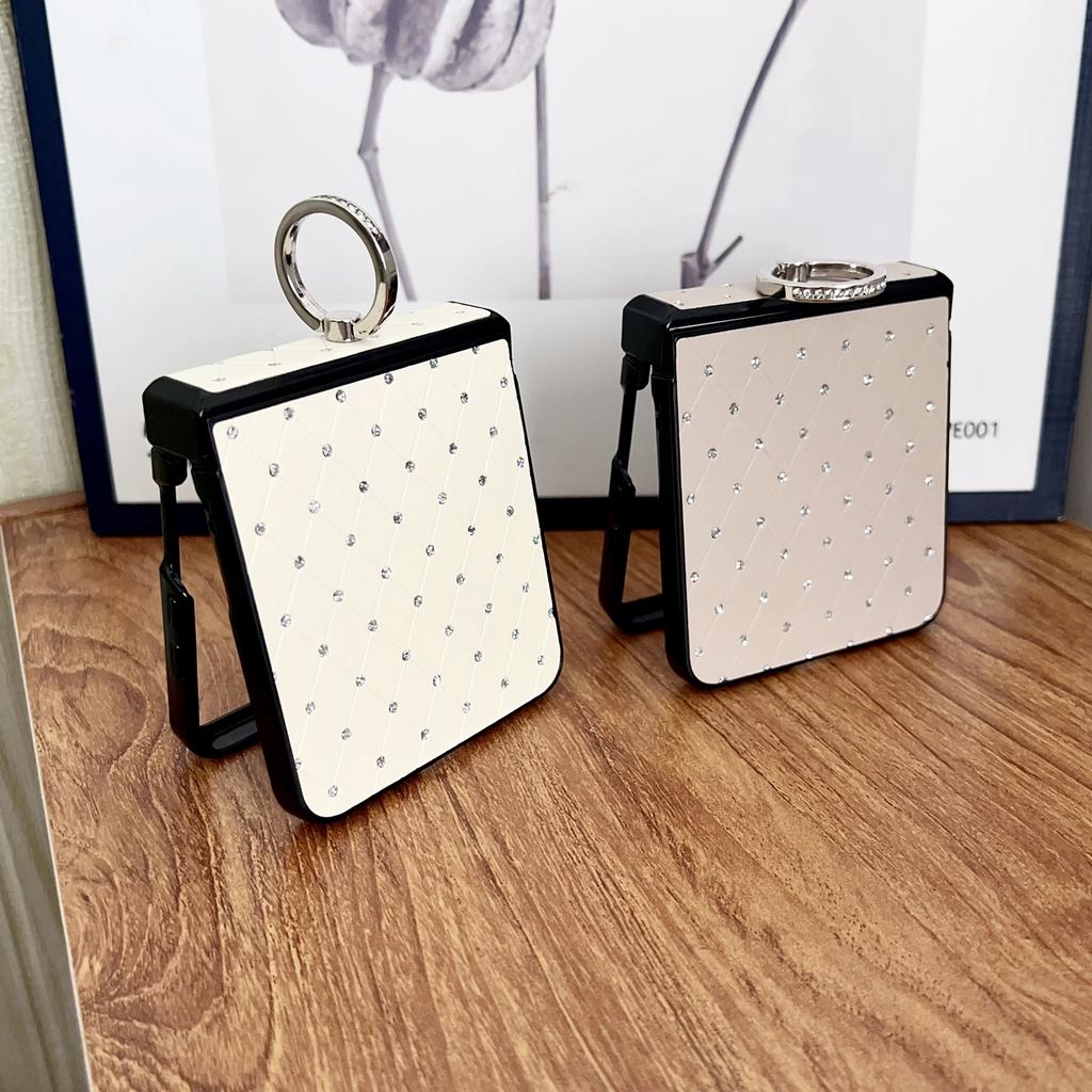 For Samsung Galaxy Z Flip7 5G Case Rhinestones Rhombus Pattern PU + TPU Phone Cover with Ring Holder