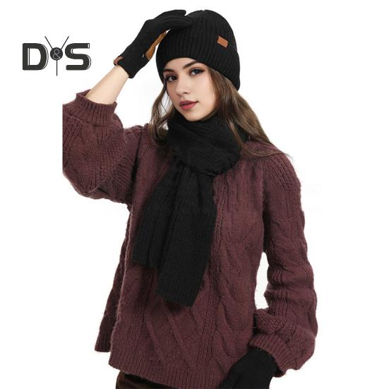 3 Pcs/Set Unisex Winter Beanie Scarf Gloves Set Thick Knitted Warm Cap Great Friction Palm Gloves Elastic Ear Protection Windproof Winter Outdoor