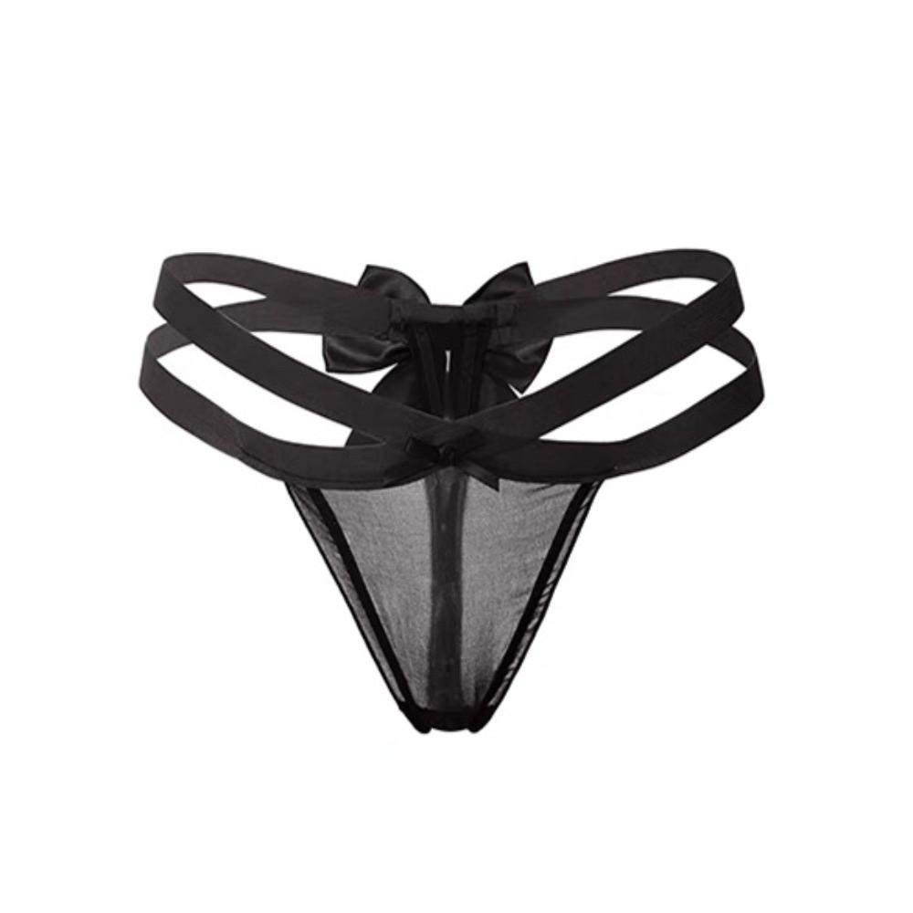 Delicate Bow Briefs Low Waist Sheer Mesh Panties Sweet Cross Strappy Thong  Valentine's Day