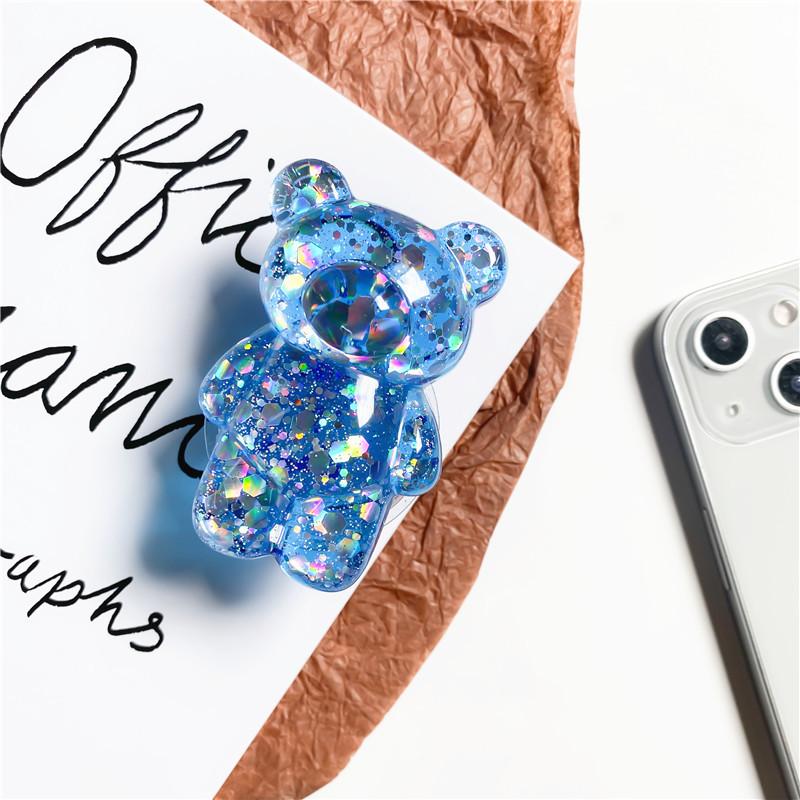 Supporto a Airbag Trasparente per Cellulare a Forma di Orso, Colore Misto con Paillettes, Supporto a Cuscino d'Aria Tridimensionale di Nicchia per Desktop