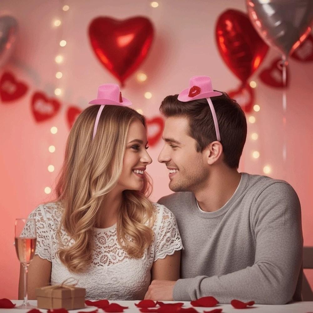 Sequins Pink Cowboy Hat Headband Plastic Shining Lip Print Hairband Party