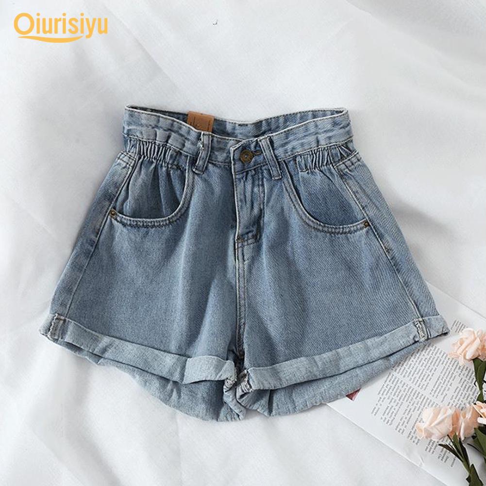 High Waist Cuffed Denim Shorts 